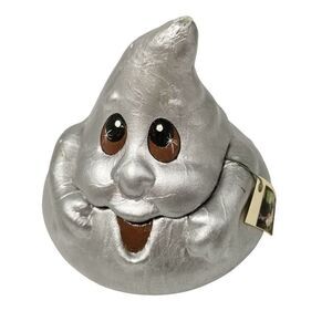 Vintage 90s Ceramic Silver Ghost Covered Candy Dish Halloween Decor